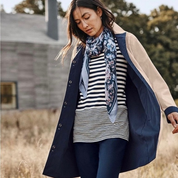 J. Jill Reversible Trench Coat Petite Medium – Beige & Navy, 100% Polyester - Picture 1 of 12